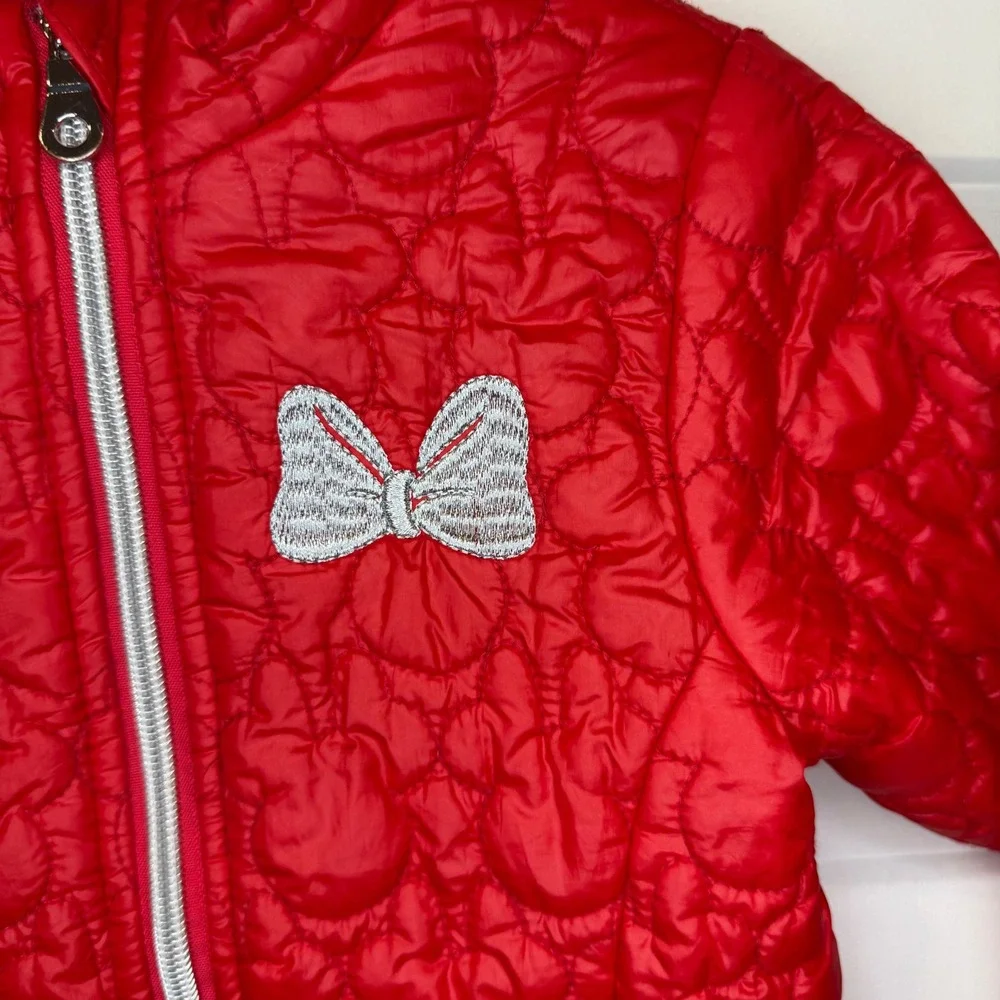 Disney Minnie Mouse Red Puffer Jacket Bow‎ Toddler Girl Size 4